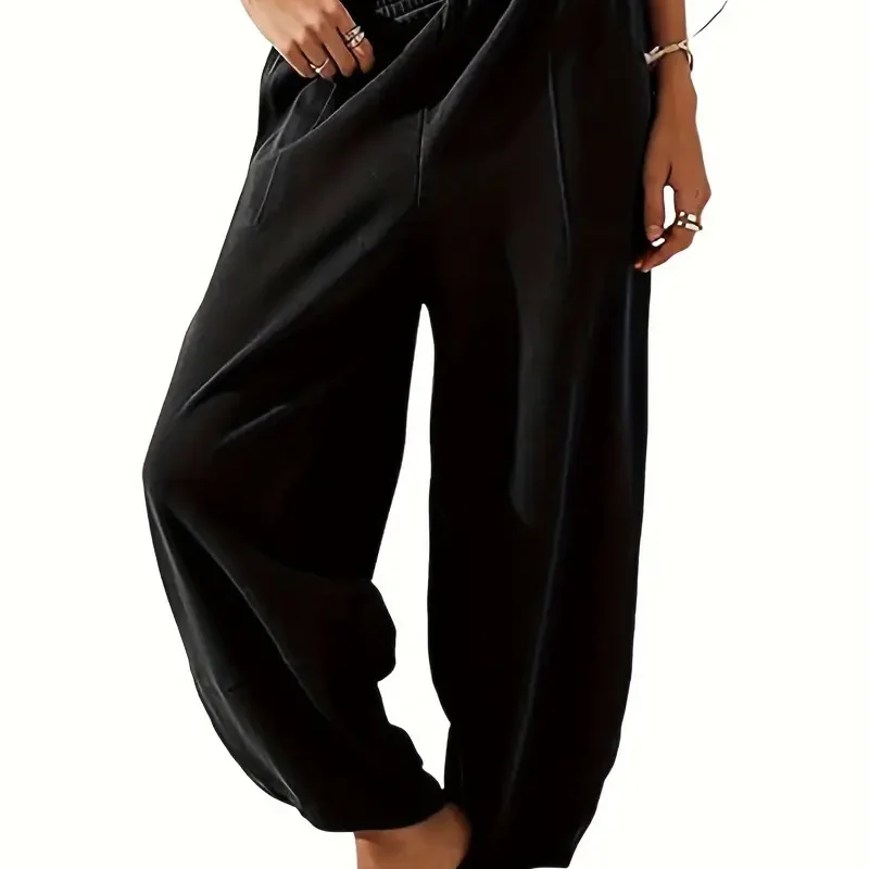 Women's Elastic Waist Wide Leg Palazzo Harem Pants