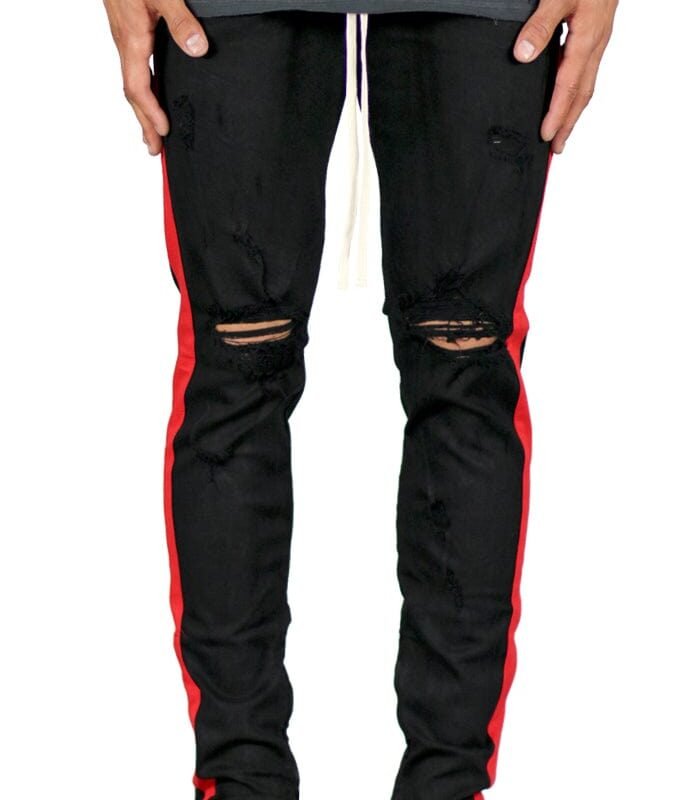 Black Red Track Zipper Jeans