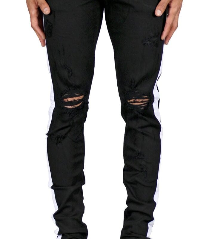 Black White Track Zipper Jeans