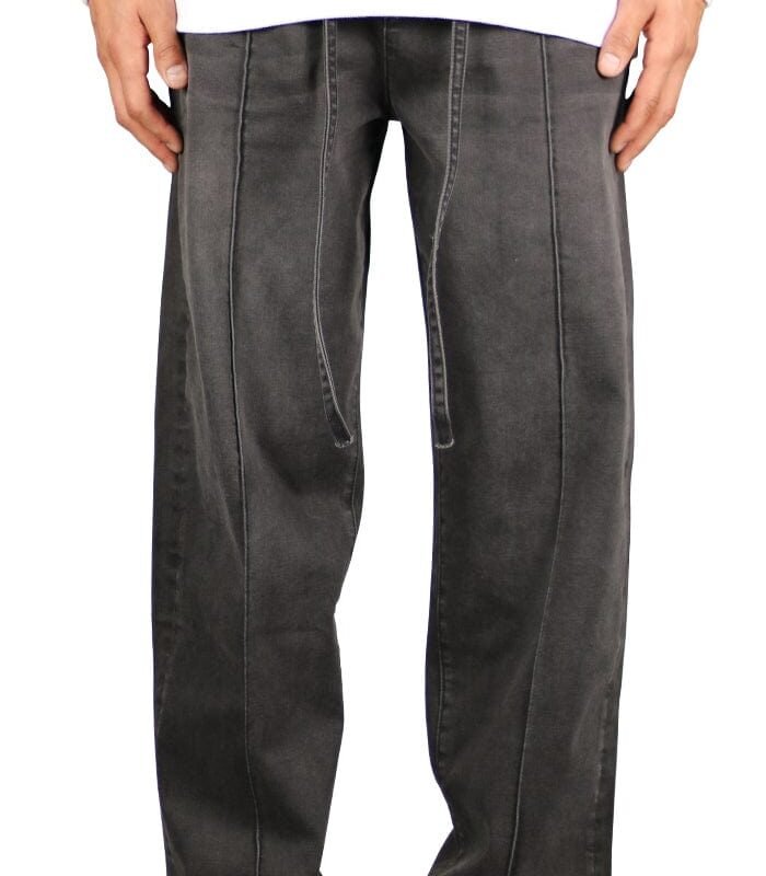Fade Black Pleated Baggy Wide Jeans