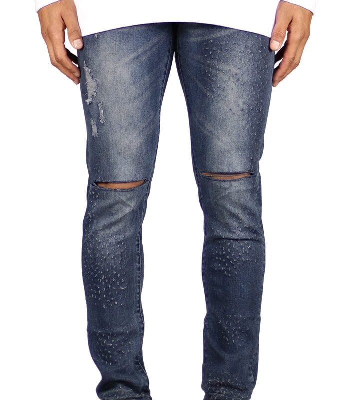 Marine Blue Blast-Cut Jeans