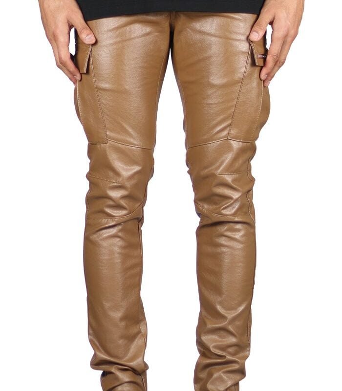 Brown Leather Cargo Pants