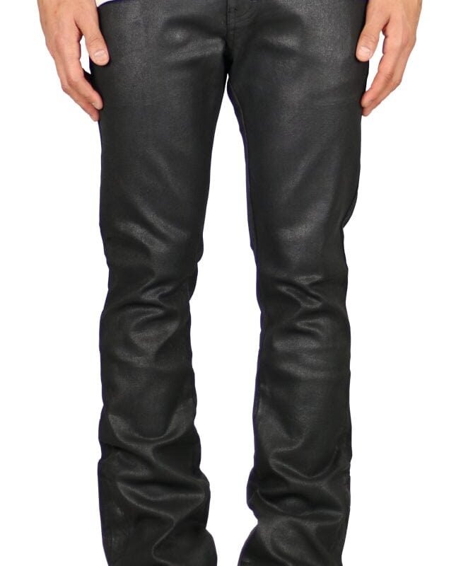 Wax Coated Flare Zipper Jeans