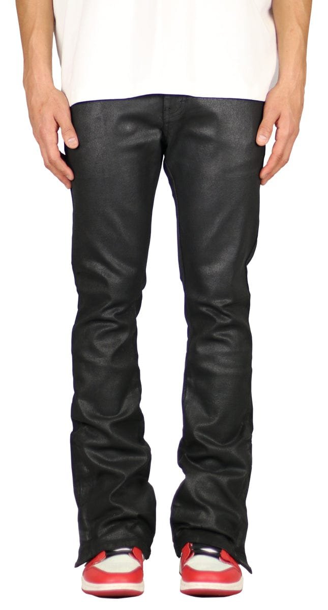 Wax Coated Flare Zipper Jeans