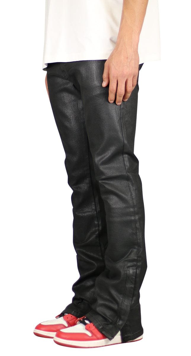 Wax Coated Flare Zipper Jeans - Image 2