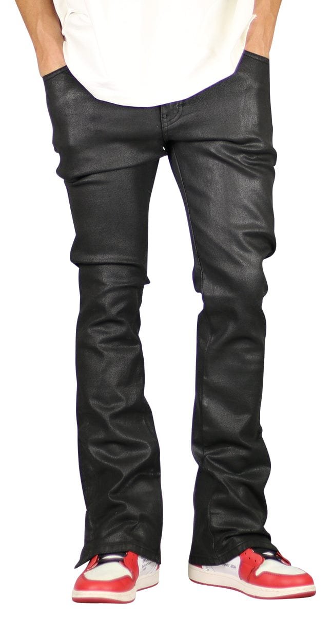 Wax Coated Flare Zipper Jeans - Image 4