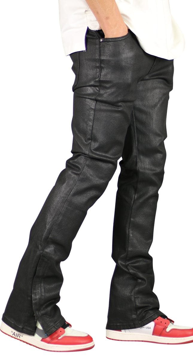 Wax Coated Flare Zipper Jeans - Image 5