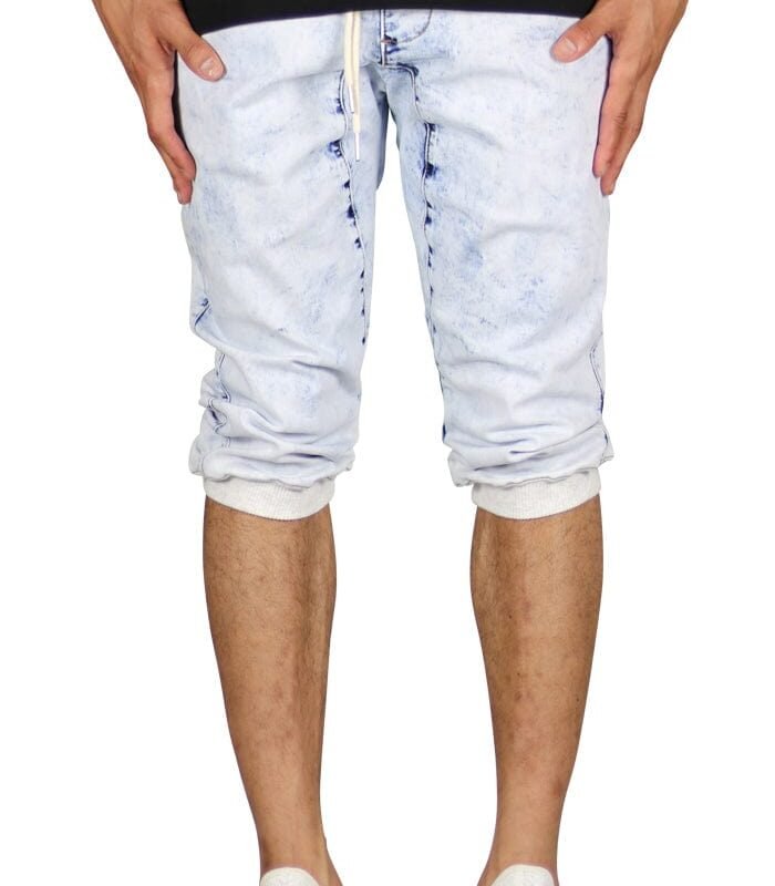 Acid Blue Denim Jogger Shorts