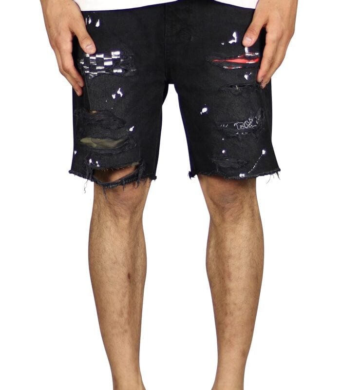 Black Patch Denim Shorts