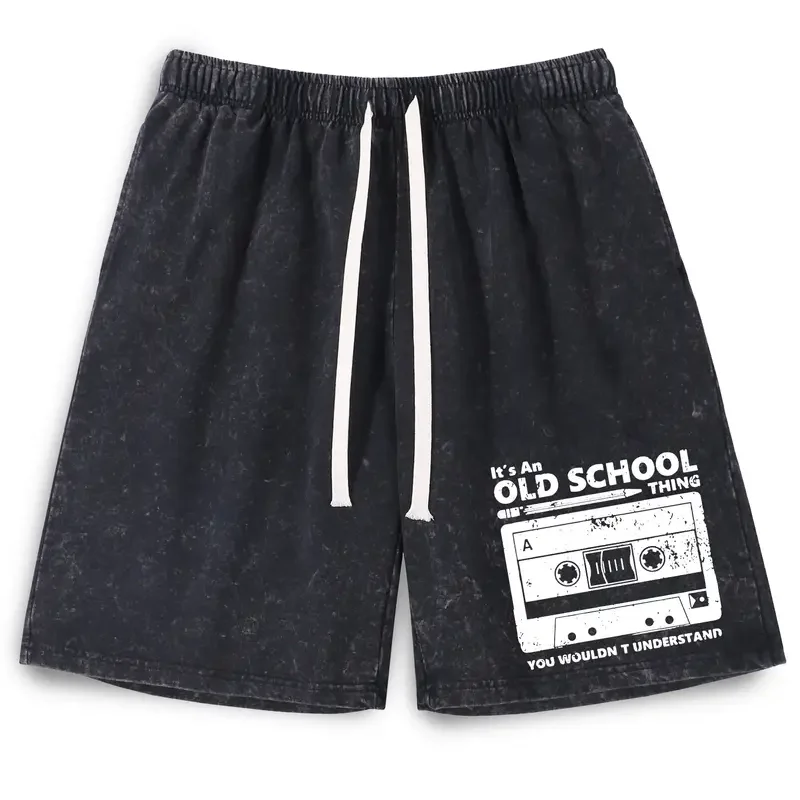 Washed Washed Shorts Vintage Radio Graphic Print